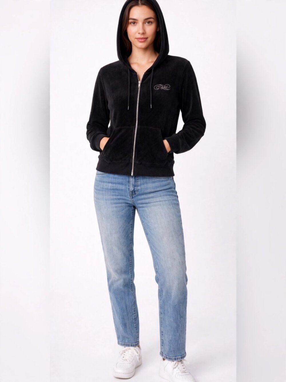 Juicy Couture x Forever 21 Black Velour Zip Hoodie Y2K Size 0X